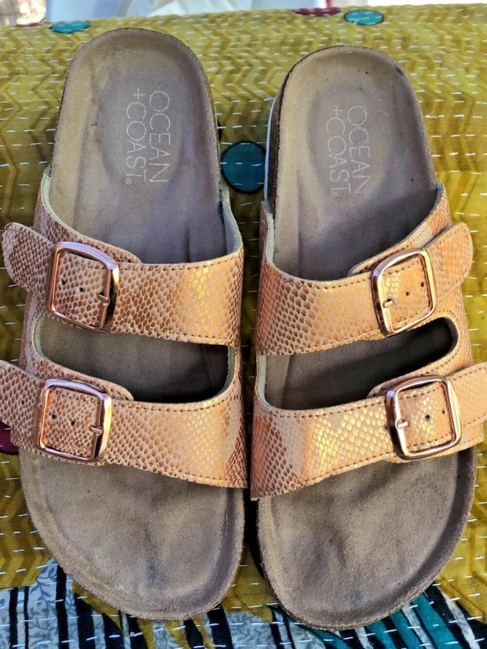 Ocean + Coast Womens copper Metallic Double Buckle Slide Sandals Size 7